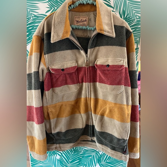 Vintage Woolrich Striped Blanket Coat Multicolor Sz Large made in the USA rare